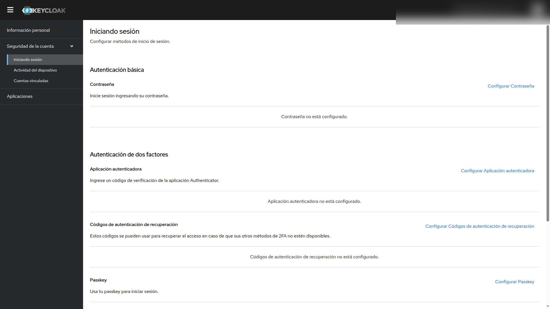 Account console Signing in page with two-factor authentication section