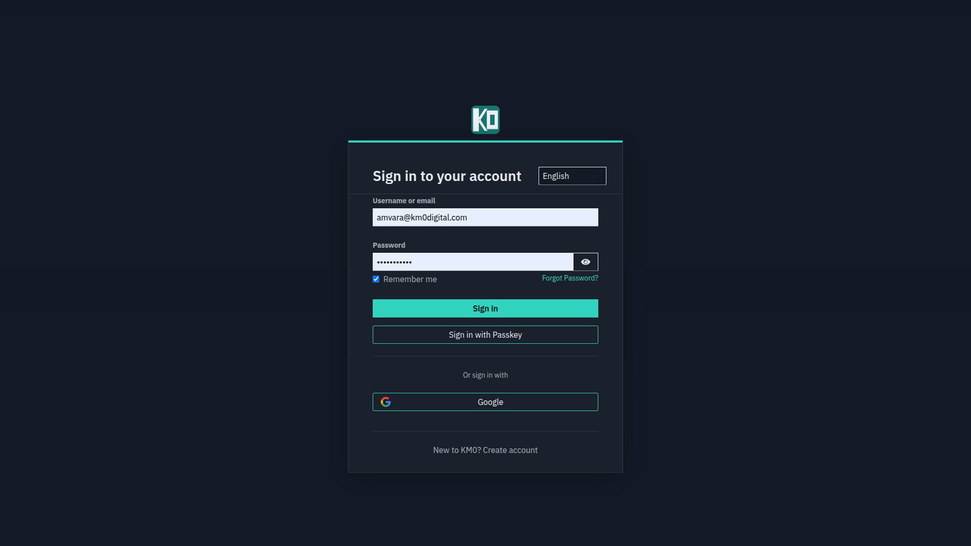 Shared KM0 sign-in screen with username and password fields